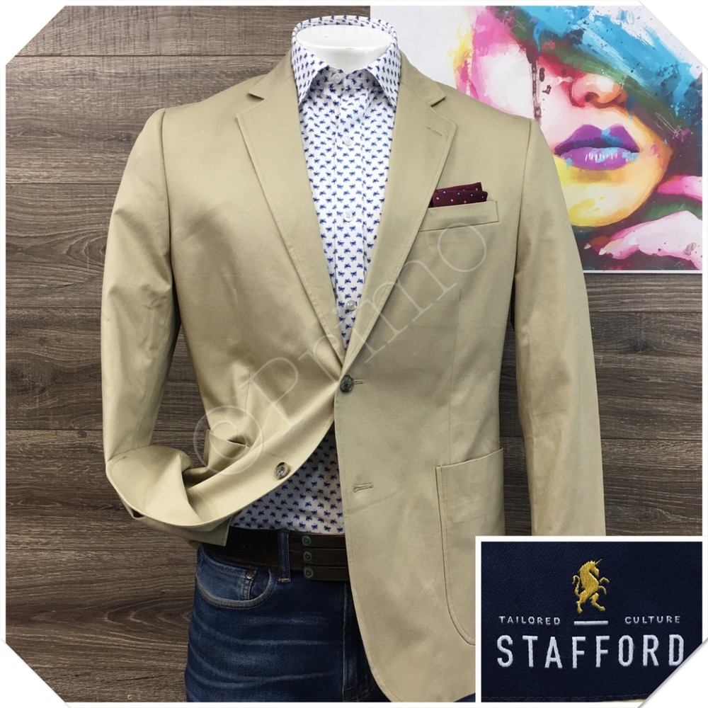 STAFFORD Mens Blazer Sport Coat Casual Jacket Size 42R Classic Cotton Suit